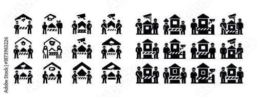 Construction icon set: workers, equipment, tools, buildings, safety