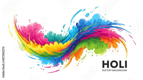 Vibrant colorful holi paint splashes on white background for festival celebration with art and design and graphic and illustration and rainbow
