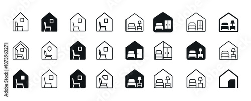 Set of twenty minimal home icon variations in black and white