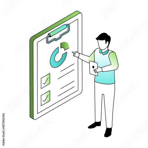 An isometric style illustration showing a research paper
