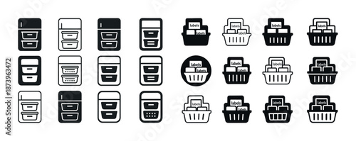 Set of iconic storage and labeling symbols for organization
