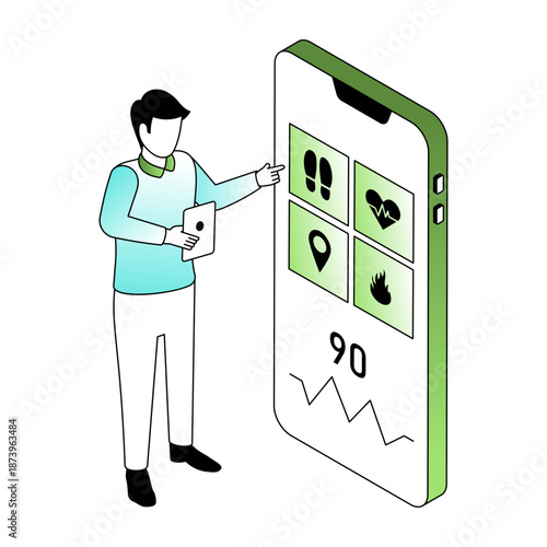 An isometric style illustration showing a health app