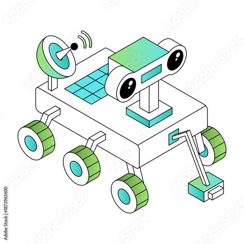 illustration depicting a lunar rover in isometric style