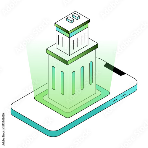 illustration depicting a metaverse city in isometric style