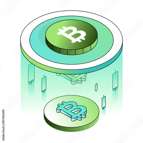 illustration depicting a bitcoin in isometric style