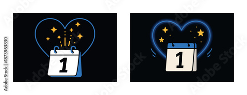 First day calendar icons with heart and sparkles