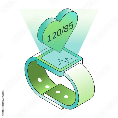 illustration depicting a smartwatch in isometric style