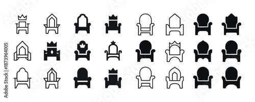 Collection of iconic throne chairs in black and white silhouettes