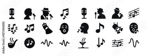 Music and singing icons collection featuring microphone and musical notes