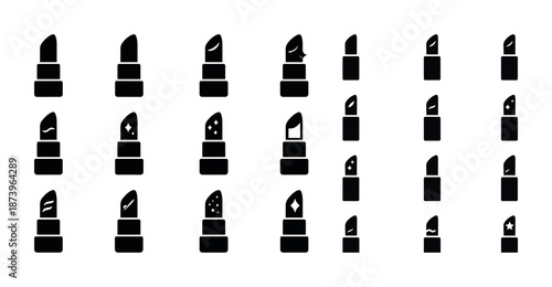 Set of 24 black lipstick icons with various decorative designs