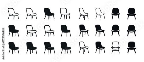 Collection of modern chair silhouettes in various styles and angles