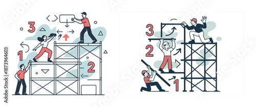 Collaborative construction: diverse team building scaffolding structure