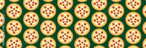 Pizza mosaic seamless pattern, flat design, pizza ingredients and slices, abstract geometric design of Italian pizzeria