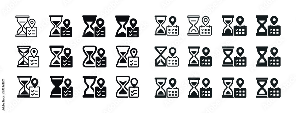 Obraz premium Monochrome icon set representing time management and scheduling elements