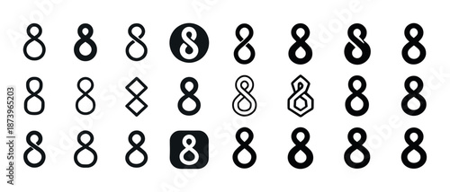 Collection of diverse number eight icon designs in various styles