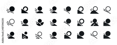 Minimalist black abstract shapes in motion on white background