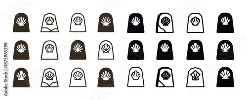 Collection of shell icons in various styles and colors