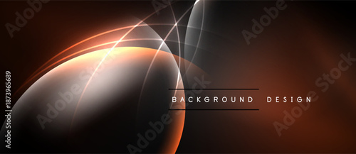 Abstract design features flowing lines, warm colors, dark background. Modern aesthetic, dynamic composition, elegant presentation.