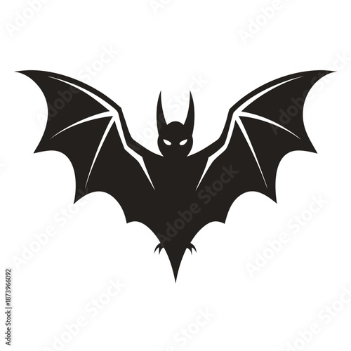 Spooky black bat silhouette with outstretched wings and glowing eyes for halloween designs