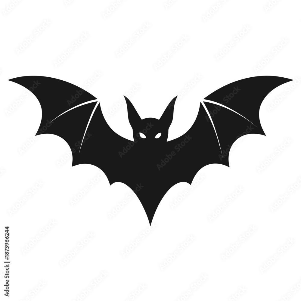 Fototapeta premium Silhouette of a black bat with wings spread wide