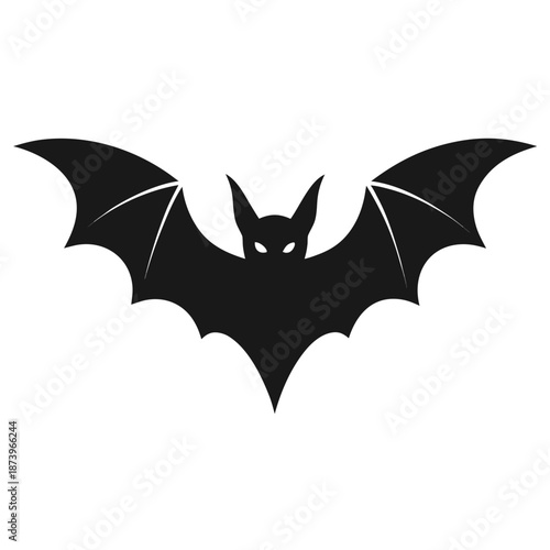 Silhouette of a black bat with wings spread wide