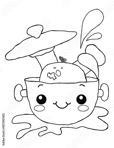 Cute Happy Cooking Pot Character Boiling Over