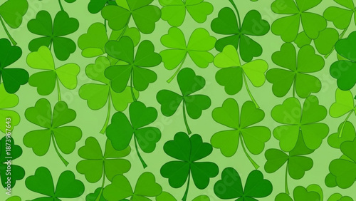 Vibrant green clover leaf pattern with shamrocks on light green background for st patrick's day designs and irish themed projects with St Patrick s Day