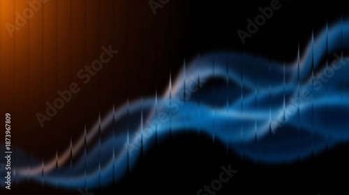 Fotografie Vibrant blue waves glow against dark background with orange light
