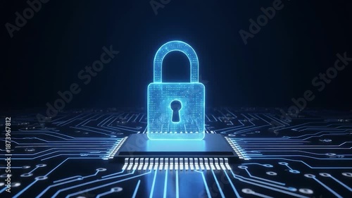 Wallpaper Mural Cyber security lock emerging on a circuit board, digital footage symbolizing data protection and online security. Torontodigital.ca