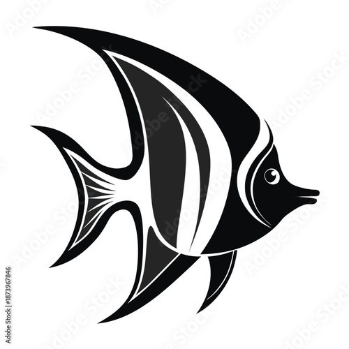 Stylized black and white fish design with elegant stripes, perfect for marine themes