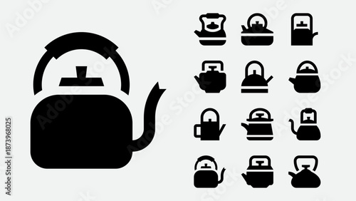 Campfire kettles and outdoor cooking icons set