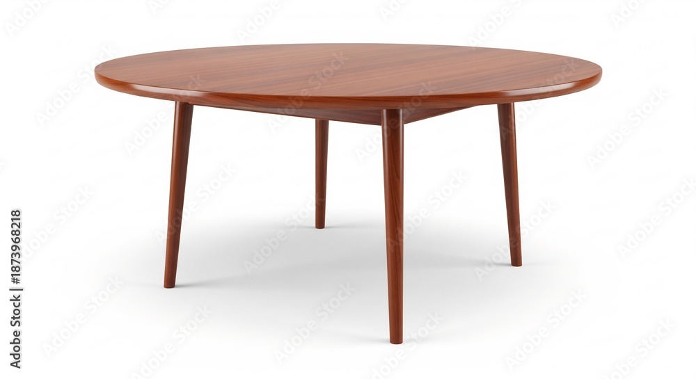 Fototapeta premium Elegant wooden round table with four legs on white background