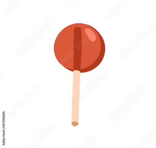 Lollipop stick. Sweet round candy, sugar food. Hard caramel, lolly sucker, sugarplum in orb shape. Unwrapped snack for kids, lollypop. Flat vector illustration isolated on white background