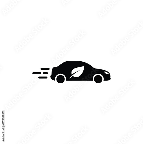 An illustration of a stylized car featuring a leaf symbol emphasizing eco-friendliness and sustainability