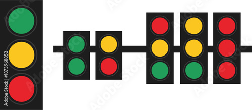 Traffic light icons set featuring green yellow and red signals in various vertical configurations for road safety and transportation control systems