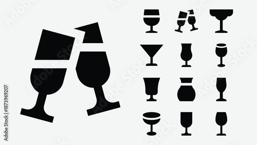 Drinking glasses and glassware icons set