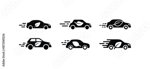 Eco-friendly cars icon in action with the green leaf