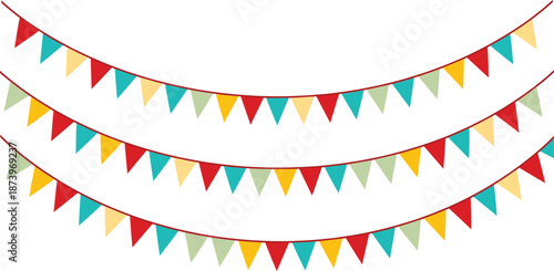 Colorful party bunting flags garland set with hanging triangular pennants for birthday celebration festival carnival and event decoration elements