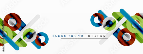 Abstract geometric shapes overlap, creating vibrant colorful design. White background emphasizes dynamic composition. Modern aesthetic.