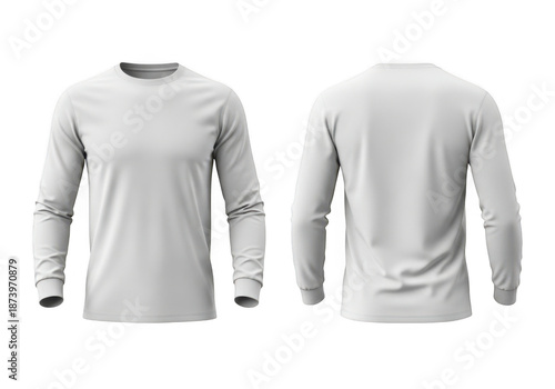 Blank white long sleeve t shirt mockup front and back view on black background