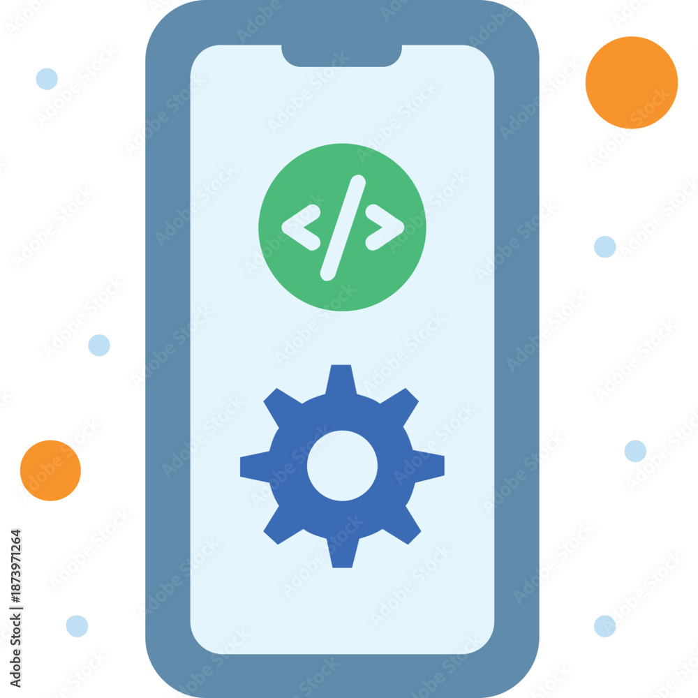 Obraz premium Smartphone with coding and settings icons
