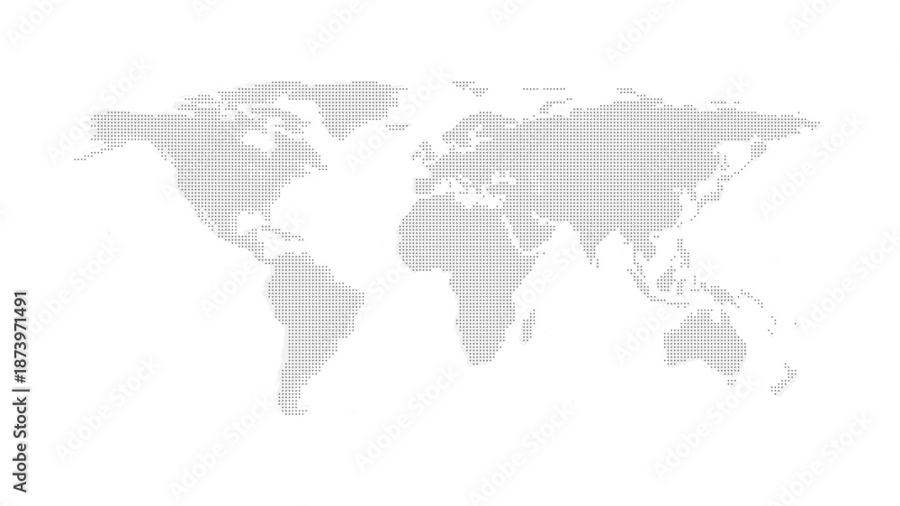 Fototapeta premium Dotted grey world map vector illustration isolated on a white background