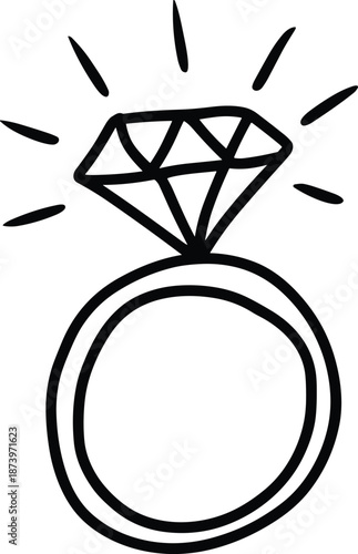 Diamond engagement ring line icon illustration, luxury jewelry symbol, minimal outline vector design for wedding, love, romance branding