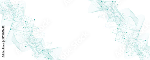 Abstract tech network connection dots. Digital background and big data technology. Blue background with plexus lines effect. Geometric background with abstract mesh.