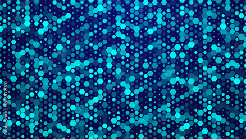 Honeycomb pattern background with random blue hexagonal shapes. Abstract geometric texture in modern gradient tones creating futuristic mosaic style. Seamless vector illustration.