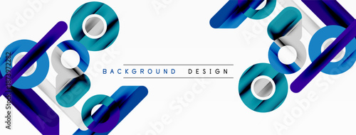 Abstract geometric shapes, blue gradients, silver accents. Modern design elements create dynamic visual texture. Minimalist style.