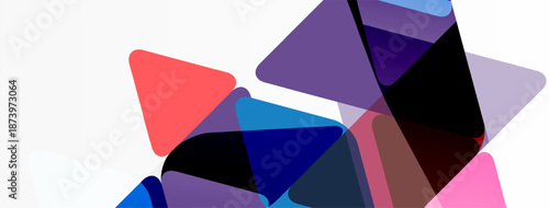 Abstract geometric shapes overlap, creating vibrant color blends. Composition feels modern, dynamic, minimalist. Light background enhances visual impact.