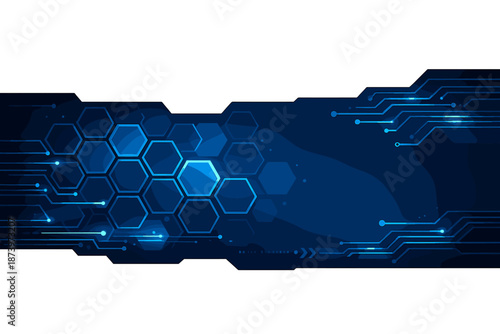 A dark blue, abstract, futuristic hexagon technology background