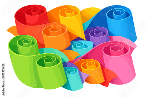 Vibrant Abstract Paper Art showcases a vivid array of paper rolls forming an abstract pattern, perfect for lively graphic backgrounds and creative endeavors