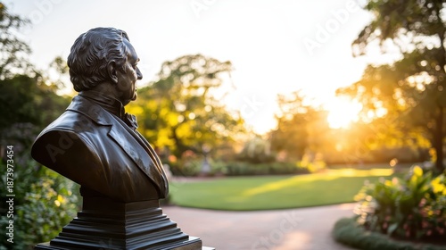 Bronze Bust of a Statesman in a Sunny Park Setting